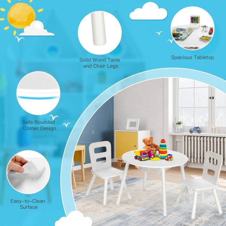 Wood Activity Kids Table and Chair Set with Center Mesh Storage for Snack Time and Homework - 23.5" x 23.5" x 17.5" (L x W x H)