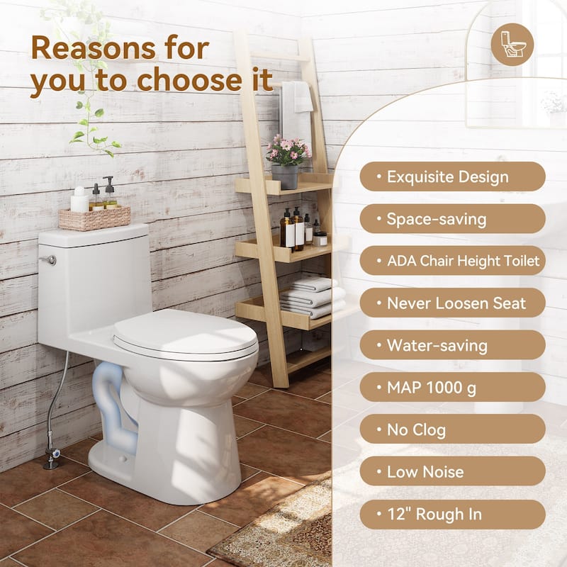 HOROW 1 Piece Single Flush Elongated ADA Height Toilet White 1000g Flush Seat Included - N/A