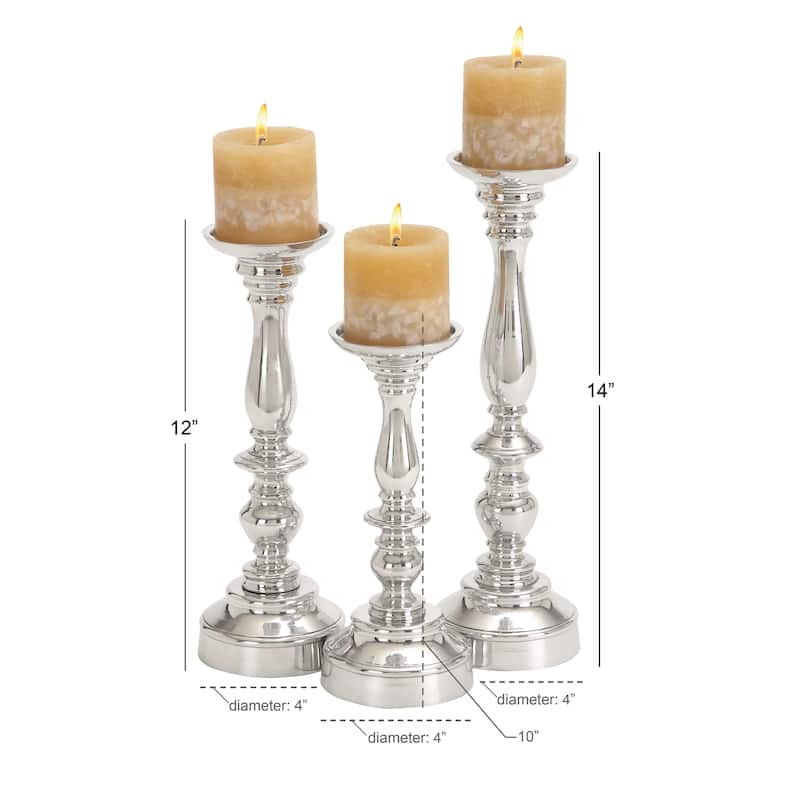 Aluminum Metal Candle Holder - Set of 3 Silver - Roche River Decor - 5"W x 5"L x 14"H