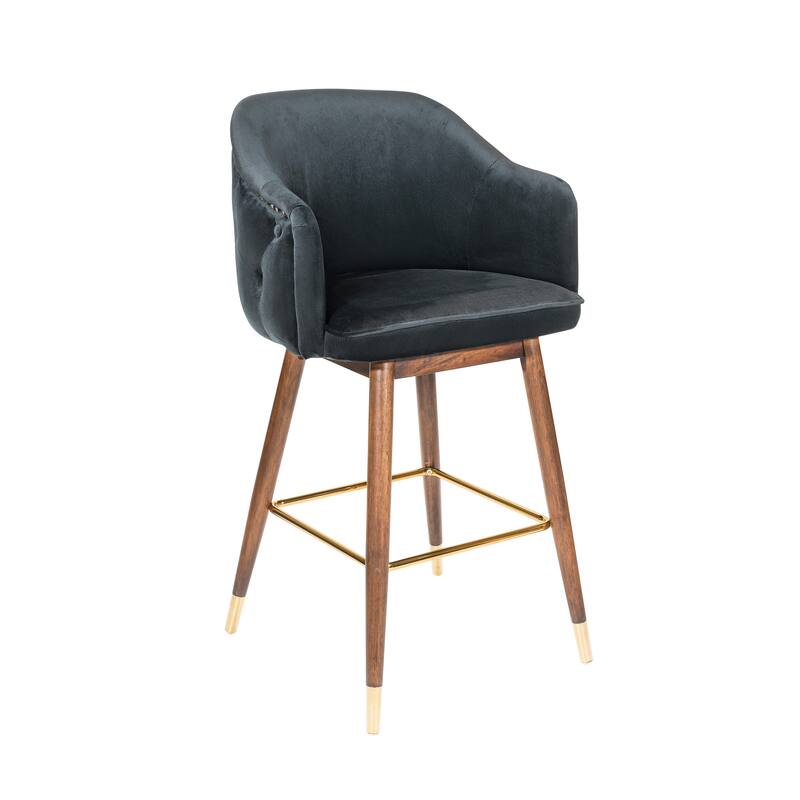 Porthos Home Orla Velvet Upholstered Bar Stools with Rubberwood Legs, Set of 2