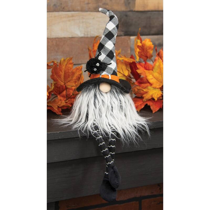 Buffalo Check Witch Hat Dangle Leg Gnome