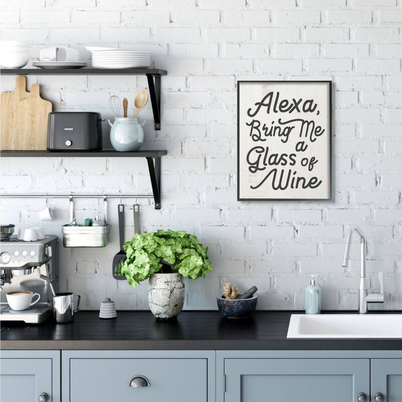 Stupell Alexa Bring Me Wine Distressed Kitchen Sign Framed Wall Art
