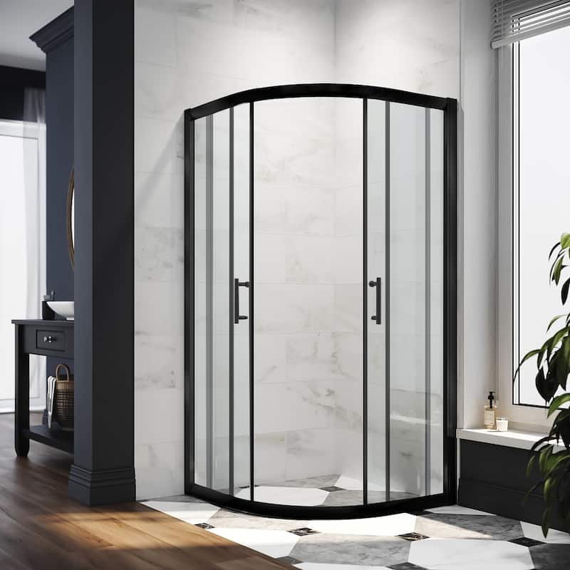 Elegant 36.7 in. W x 36.7 in. D x 72 in. H Black Frame Curve Corner Entry Shower Enclosure with Sliding Glass Doors