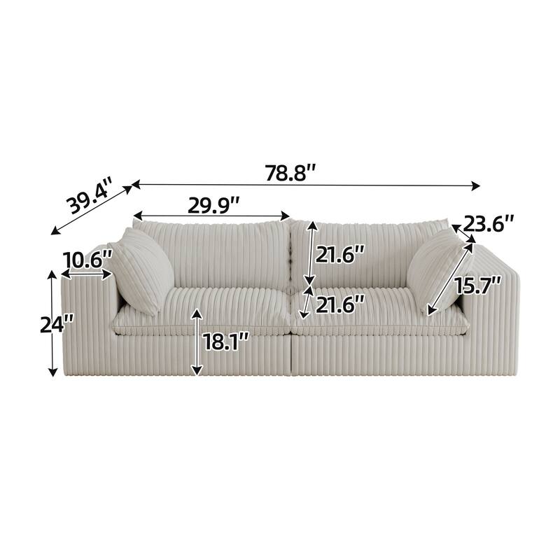 39.8" Corduroy Fabric Sofa, White, Double-layer, Removable Cushion, No Assembly, DIY Combination