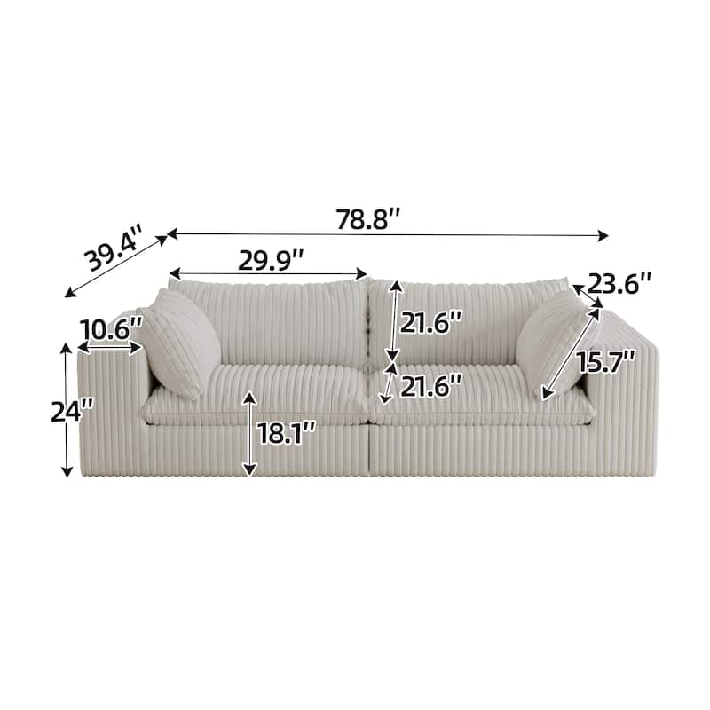 Corduroy Upholstered Cloud Sofa, Modular Compression Boneless Couch, Deep Seat Loveseat Sofa with Removable Cushion
