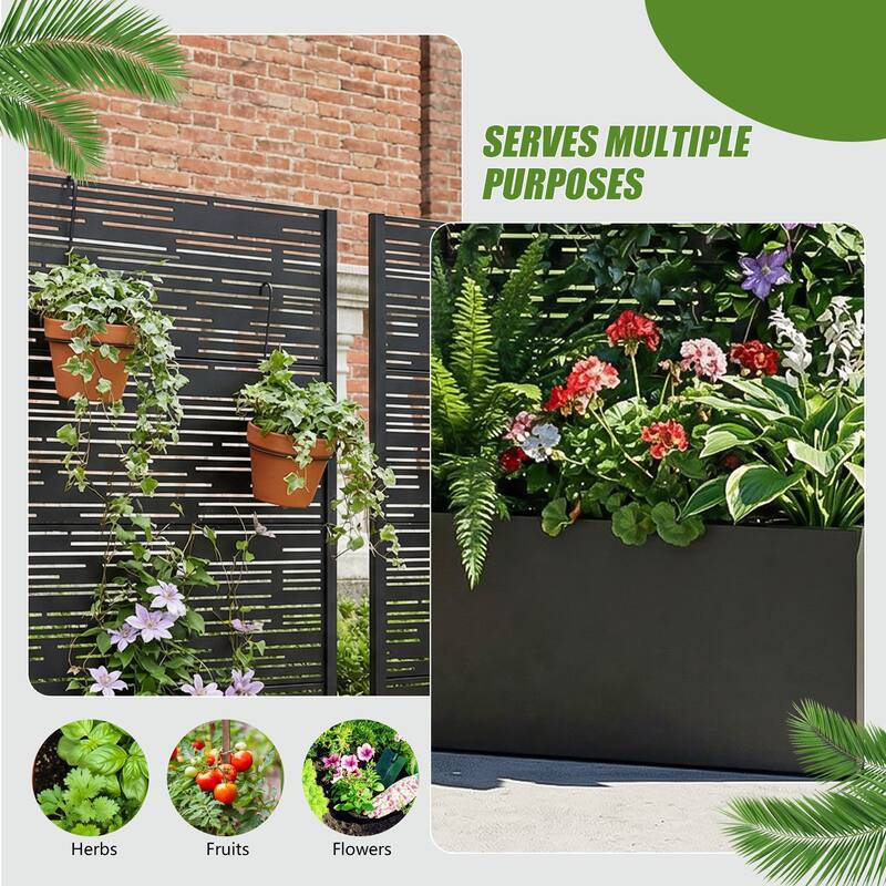 Metal Galvanized Planter Box with Trellis Privacy Screen Lockable Wheels Set of 2