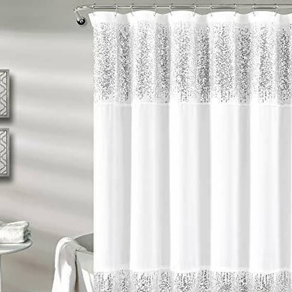 Curtain Shower Bath Bathroom Fabric Sequins Metallic Silver Polyester Modern