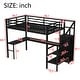 preview thumbnail 3 of 10, Full Size Loft Bed with L-shaped Desk and USB, Metal Loft Bed with Wardrobe and Adjustable Shelf, High Loft Bed with LED
