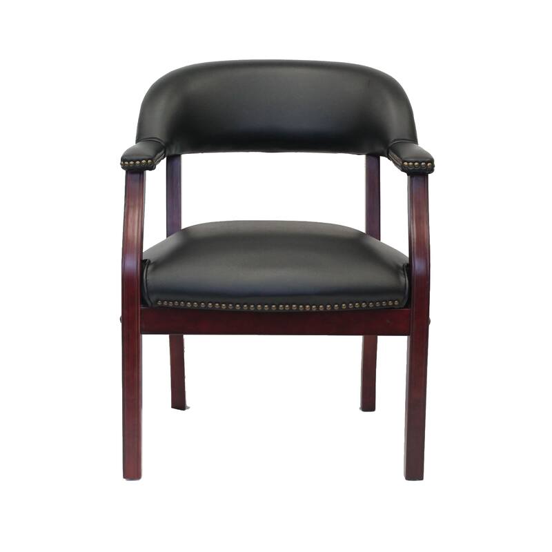 Elon Guest Chair with Brass Nailhead Trim, Mahogany Wood, Black Caressoft