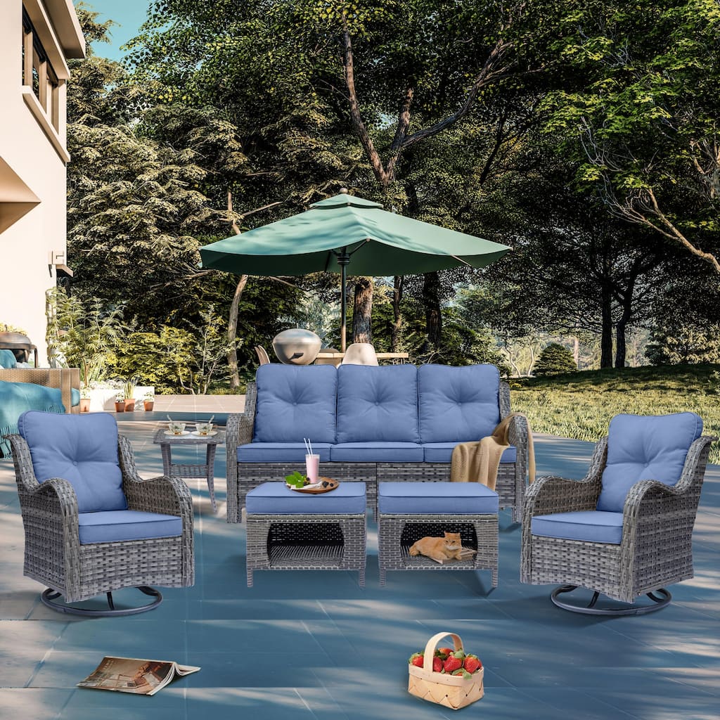 Gray Wicker Rattan Outdoor Patio Furniture Set Swivel Chair with Cushion