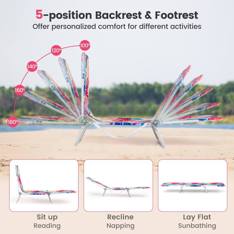 Gymax 2 Pieces Outdoor Folding Chaise Lounge 5-position Lay Flat Beach