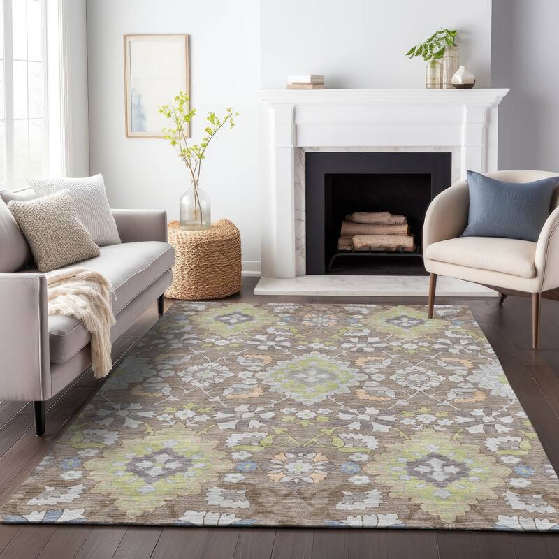 Machine Washable Indoor/ Outdoor Boho Traditional Chantille Rug