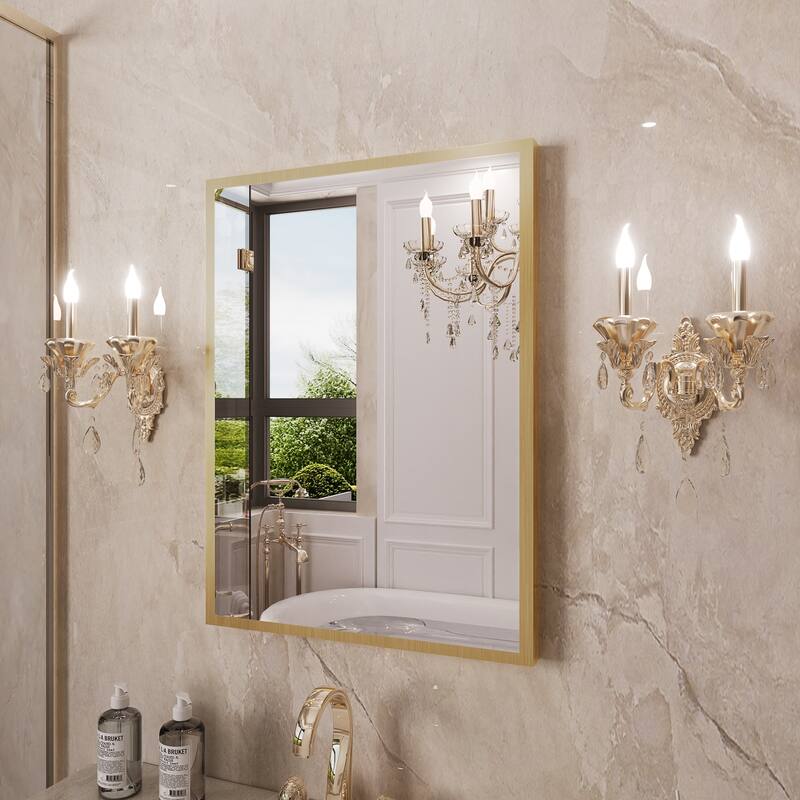 QuivaraView Wall Mounted Aluminum Frame Bathroom Vanity Mirror - 24" x 32" - Brushed Gold