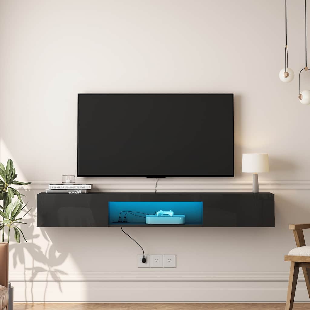 Floating TV Stand Wall Mounted with 20 Color LEDs,63" Modern TV Stand,Floating TV Cabinet Entertainment Center