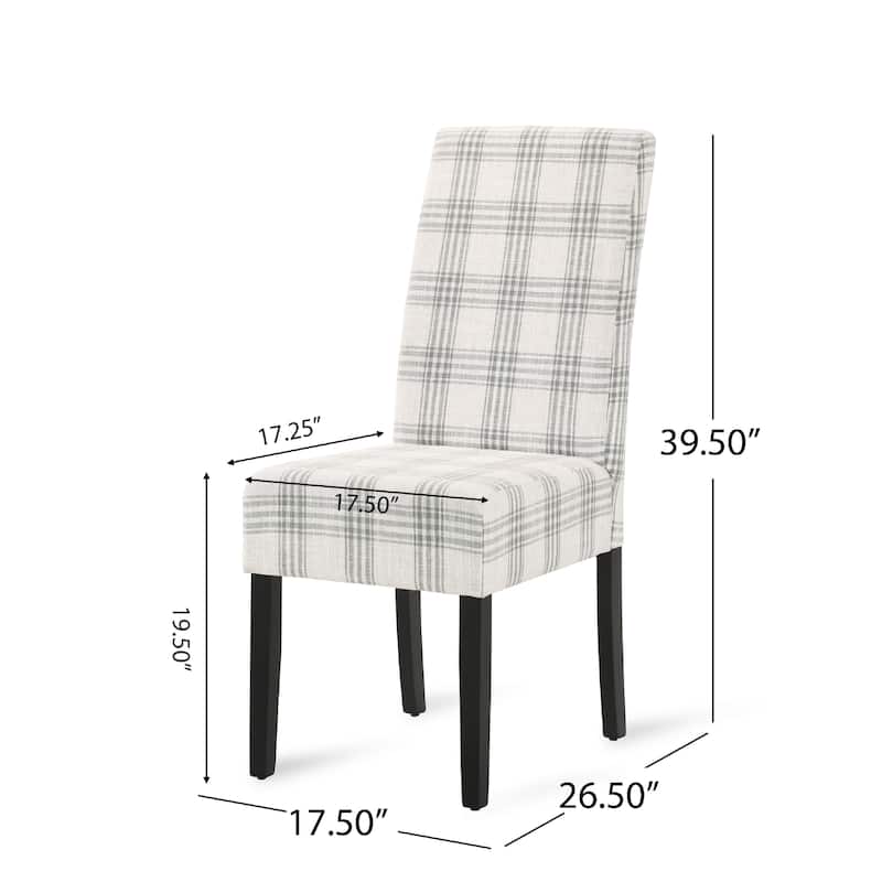 Cini Dining Side Chair Set of 2, Gray Plaid Fabric, Black Wood Legs