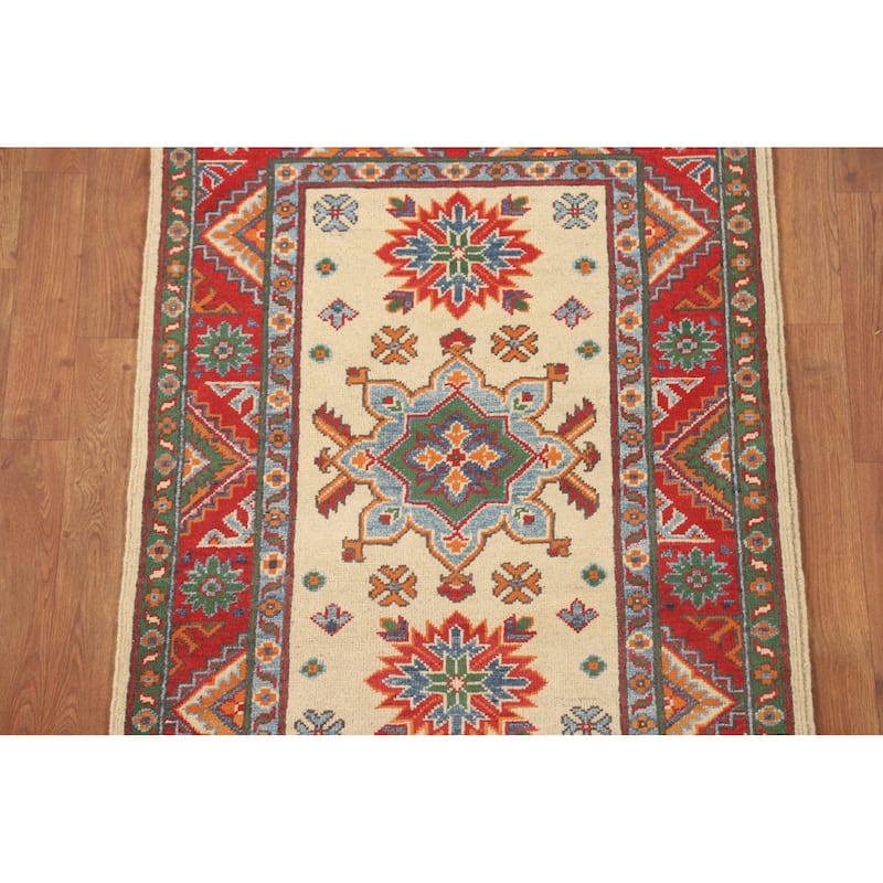 Geometric Kazak Accent Rug Handmade Traditional Wool Carpet - 2'9" x 3'11"