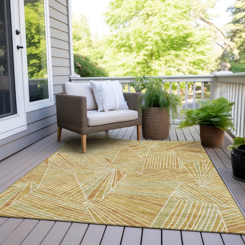 Machine Washable Indoor/ Outdoor Chantille Modern Mosaic Rug - Gold - 10' x 14'