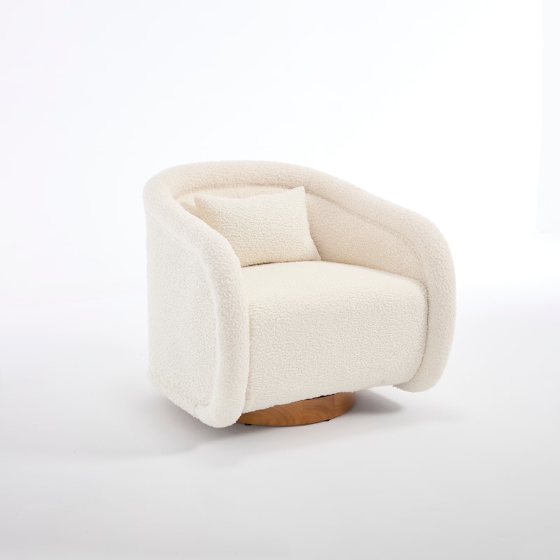 Swivel Accent Chair, 360-degree Swivel Barrel Chair with Teddy Upholstery, Comfy Pumpkin-Shaped Swivel Chair