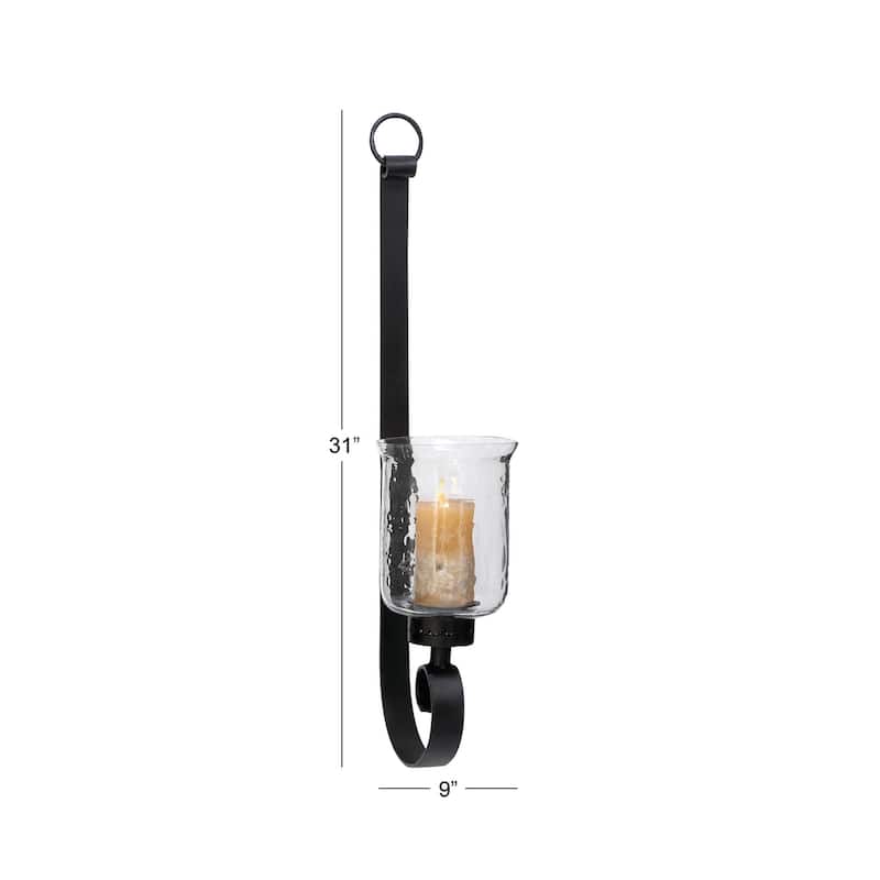 Metal Scroll Handmade Pillar Wall Sconce - Black - Roche River Decor - 7"W x 9"L x 31"H