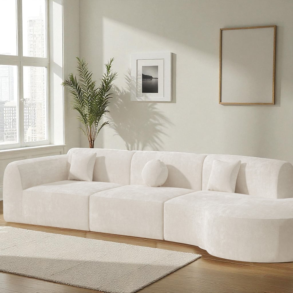 140" Fully Assembled Curved Sectional Sofa with High-Density Compressed Foam Chaise Lounge 3-Piece Modern Living Room Set