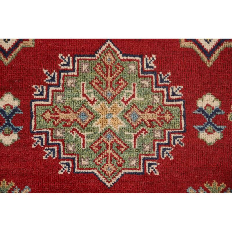 Kazak Oriental Area Rug Hand-Knotted Geometric Red Wool Carpet - 6'6"x 9'10"