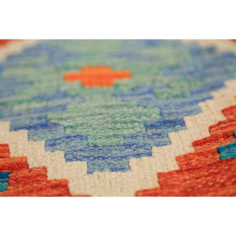Colorful Trellis Kilim Area Rug Hand-Woven Wool Carpet - 8'3" x 11'8"