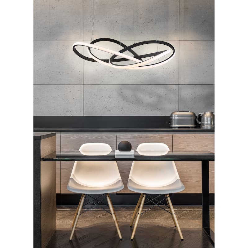 Circulo 25" Abstract Integrated LED Metal Adjustable Pendant, Black by JONATHAN Y