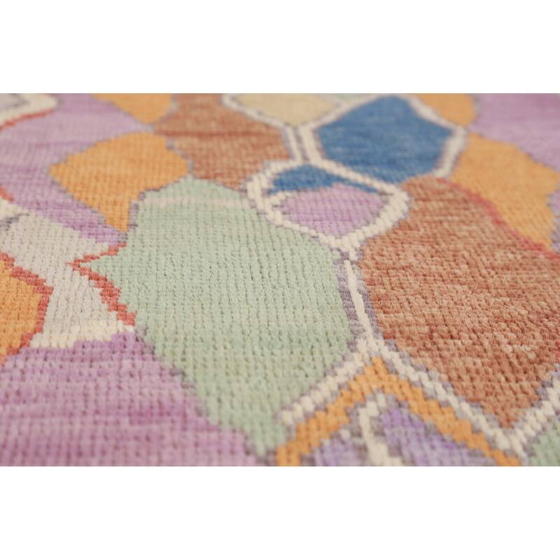 Hand Knotted Oriental 100% Wool Carpet Transitional All-Over Purples Oushak Runner Rug - 7' 10'' X 3' 0''