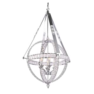 6-Light Chrome Metal Chandelier With Clear Crystals