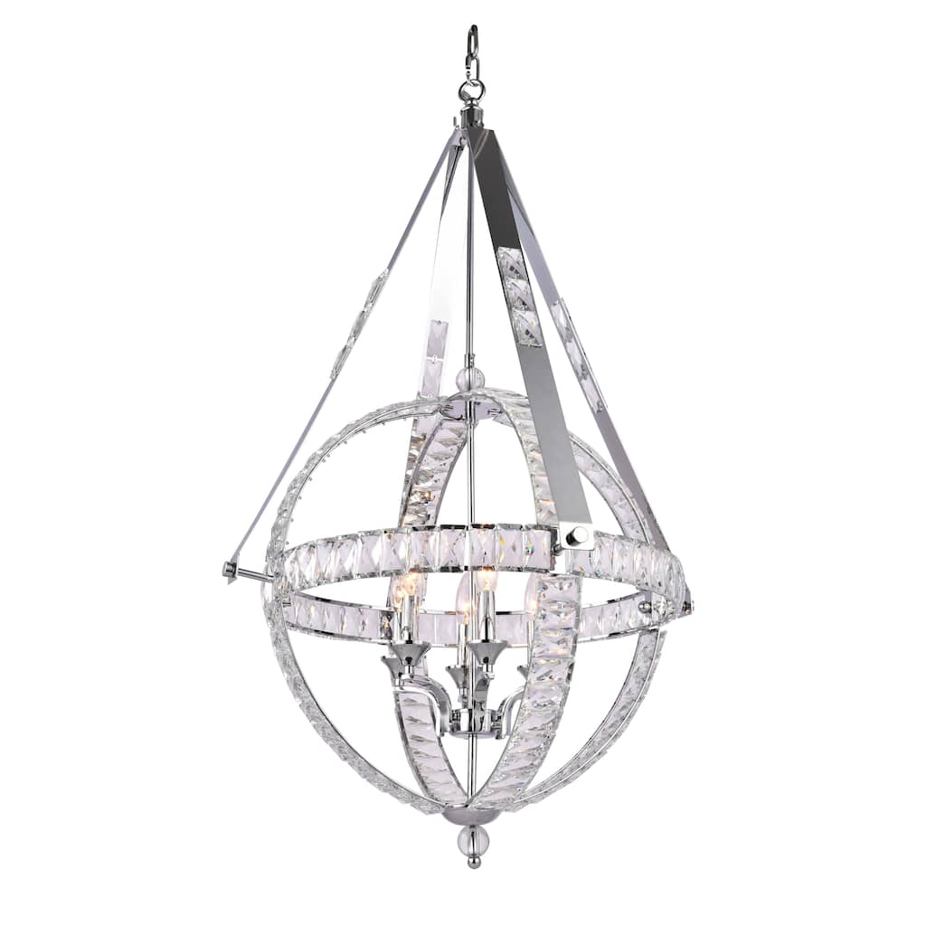 6-Light Chrome Metal Chandelier With Clear Crystals