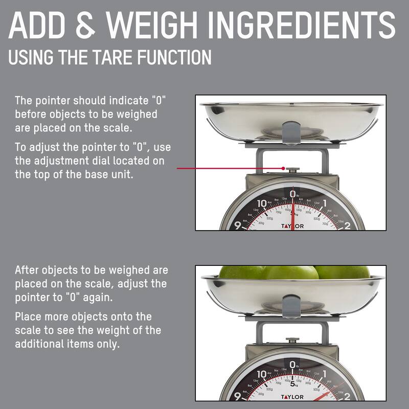 Taylor Mechanical Kitchen Weighing Food Scale Weighs up to 11lbs, Stainless Steel