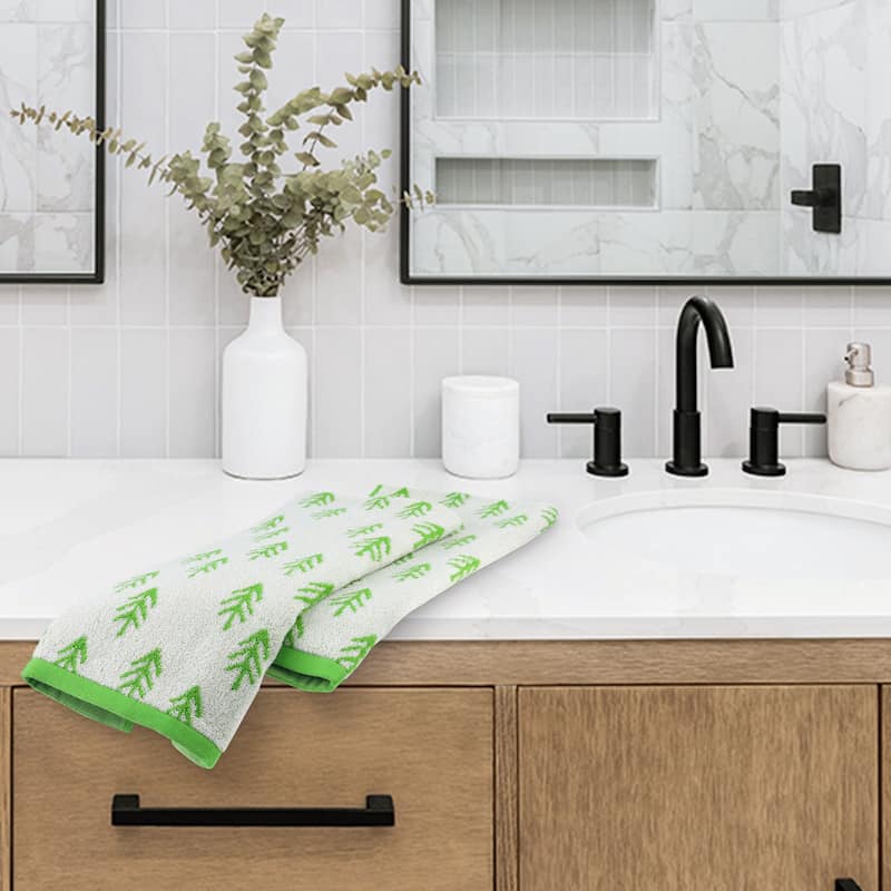 Cute Plant Pattern Hand Towels, 14" x 30" Cotton Soft Absorbent Bathroom Hand Towel Set for Bath, Spa, Hotel, Kitchen