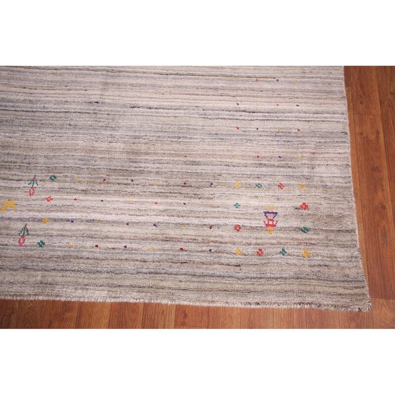 Striped Gabbeh Indian Square Rug Hand-Knotted Wool Carpet - 9'11"x 9'9"