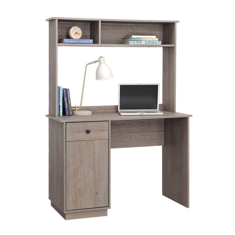 Anmytek Light Oak Hutch Desk Home Office Desk with Storage for Study and Living Room