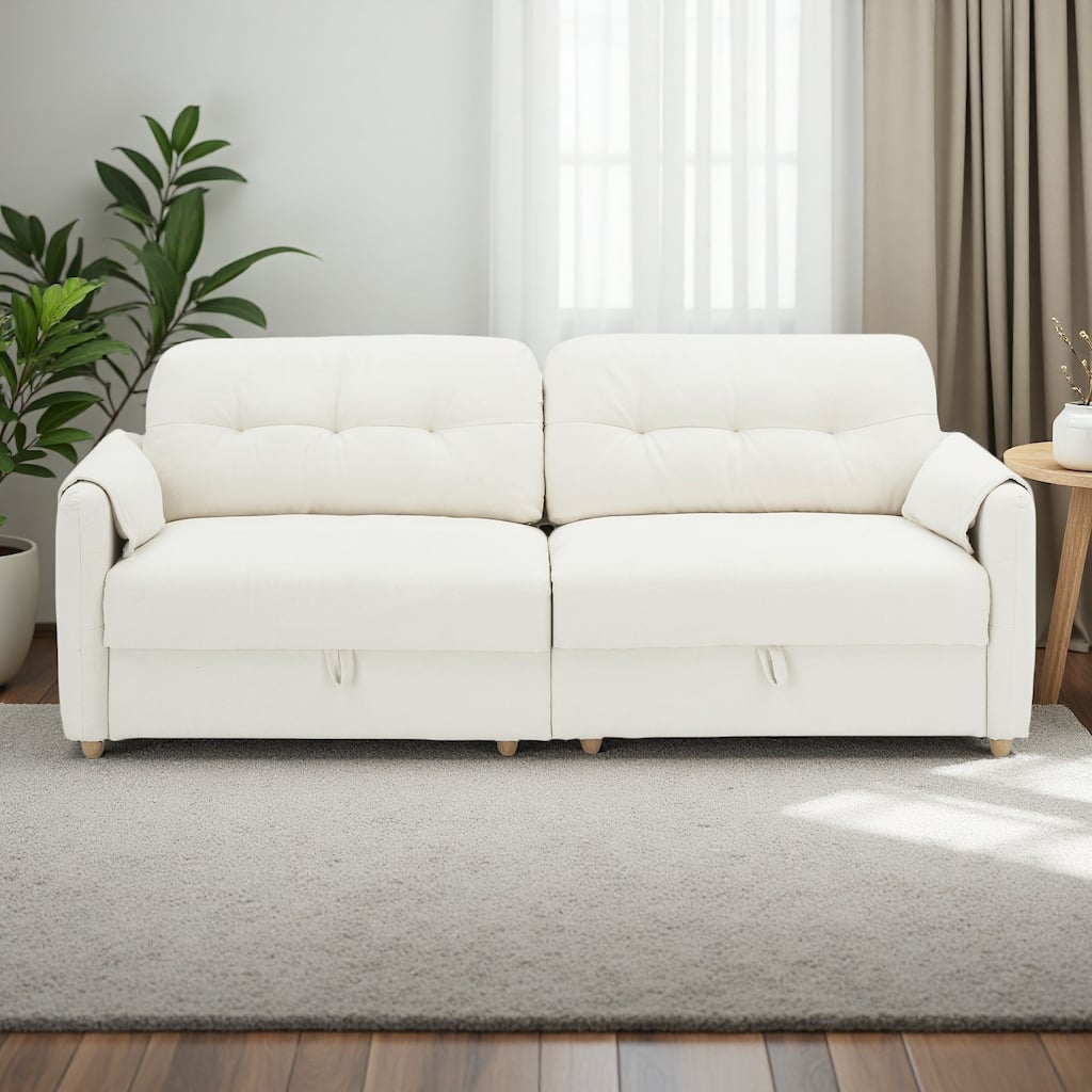 79.5" Teddy Linen 3-Seater Sofa - Modern Design with Metal Cone Legs and Easy Assembly