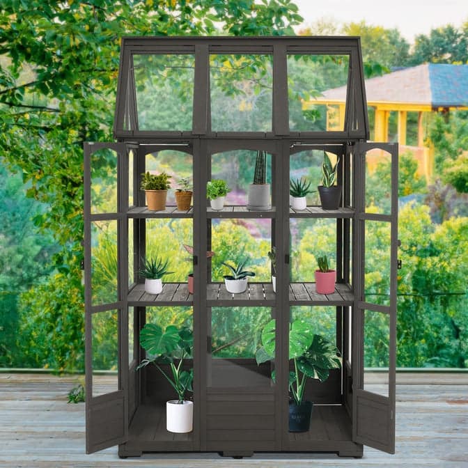 MCombo Wooden Greenhouse, Outdoor Greenhouse with Adjustable Roof Vent and 8 Lockable Door, 48" x 38.8" x 83.9" , 0851