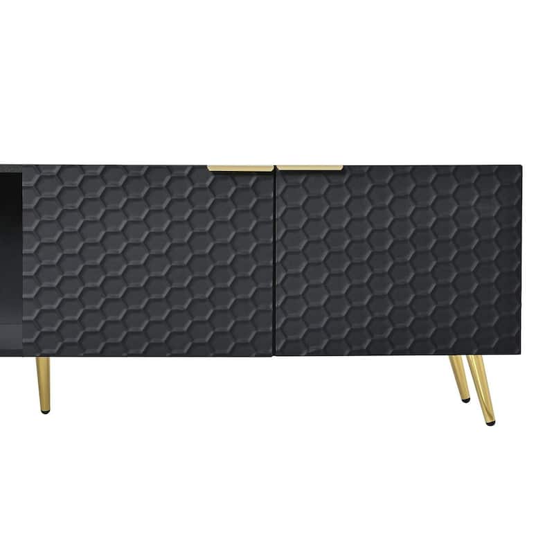 Modern TV Stands with Gold Accents, Fits TVs Up to 80'', White/Black