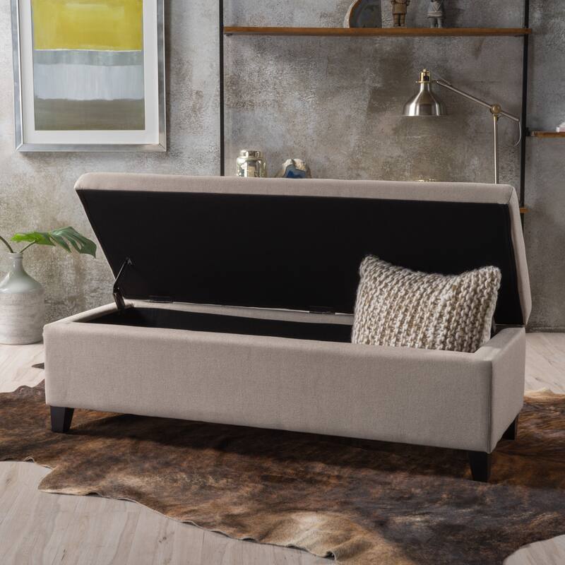 Wheat Contemporary Birch Wood Legs Storage Ottoman