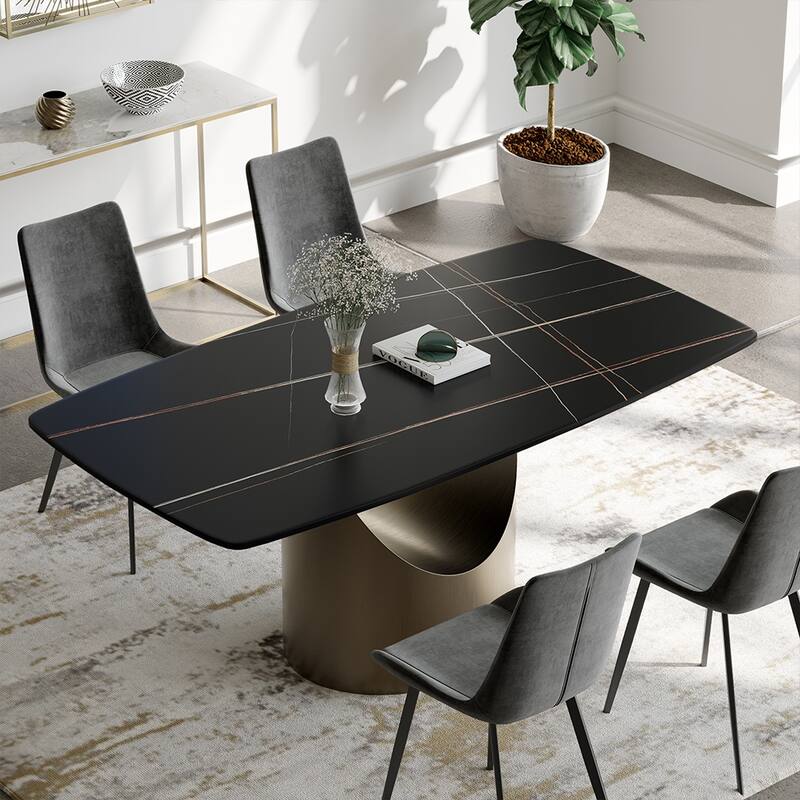 63"-94" Hobart Modern Dining Table with Rectangular Sintered Stone Tabletop and Carbon Steel Leg for 4-10