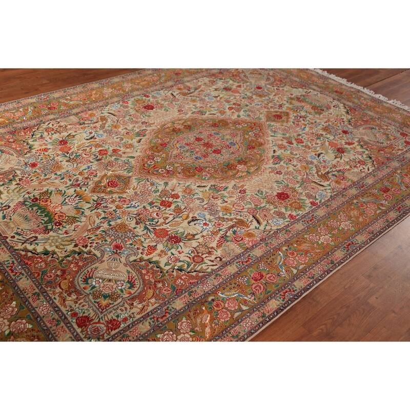 Vegetable Dye Tabriz Persian Area Rug Handmade Silk & Wool Carpet - 6'7" x 9'10"