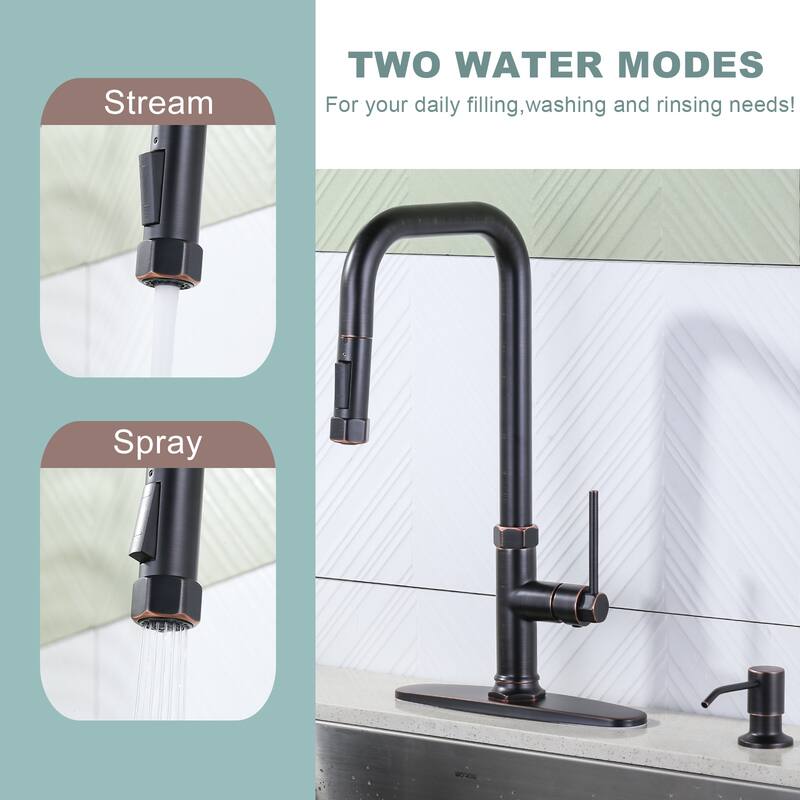 WOWOW Pull Down Sprayer Kitchen Faucet with Soap Dispenser