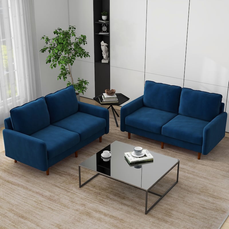 2 Pices Velvet Loveseat Wood Legs Sofa
