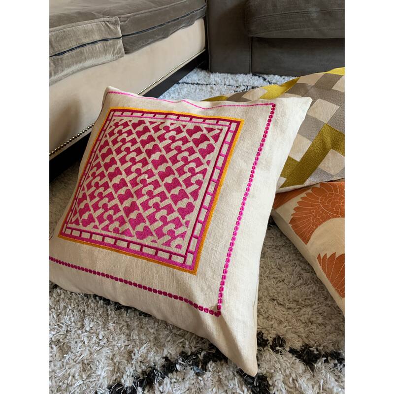 Trina Turk Montecito Embroidered Linen Pillow, Yellow