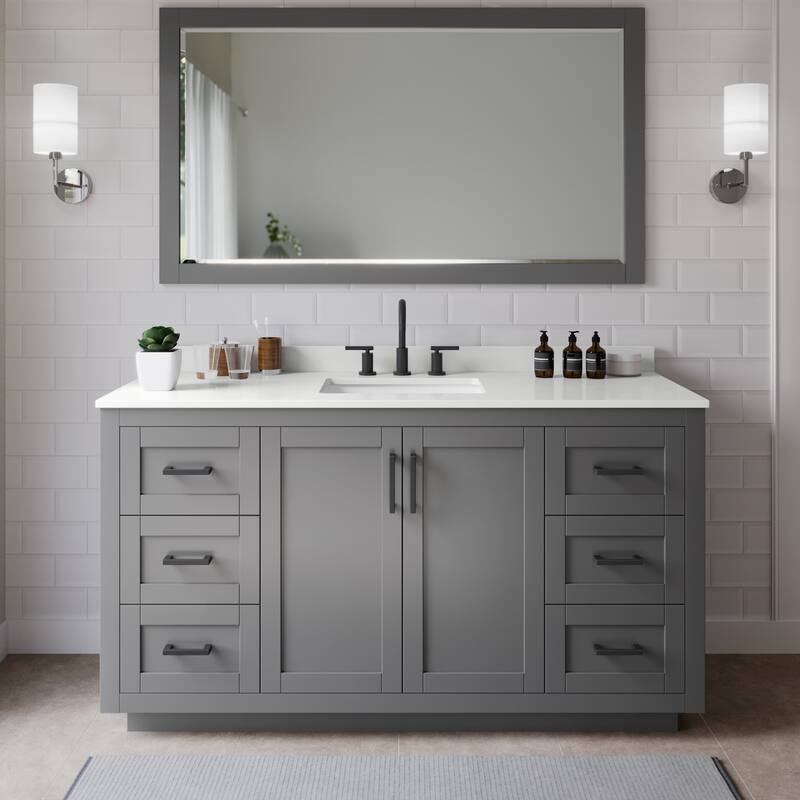 Wyndham Collection WCF292966S-QTZ-US3MXX Miranda 66" Free Standing - Dark Gray / White Quartz Top / Matte Black
