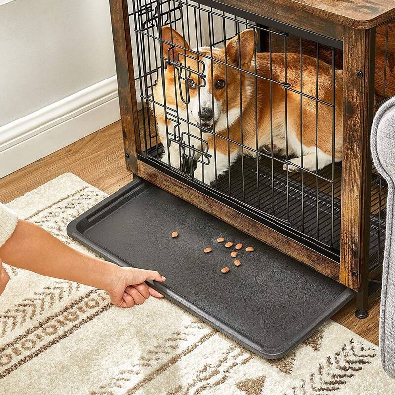 Wooden Dog Crate with Removable Tray, Indoor Pet Crate End Table