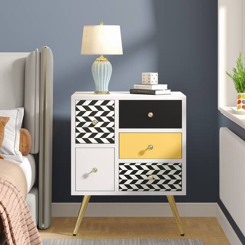 5 Drawers Modern Nightstand Colorful Bedside Table for Bedroom