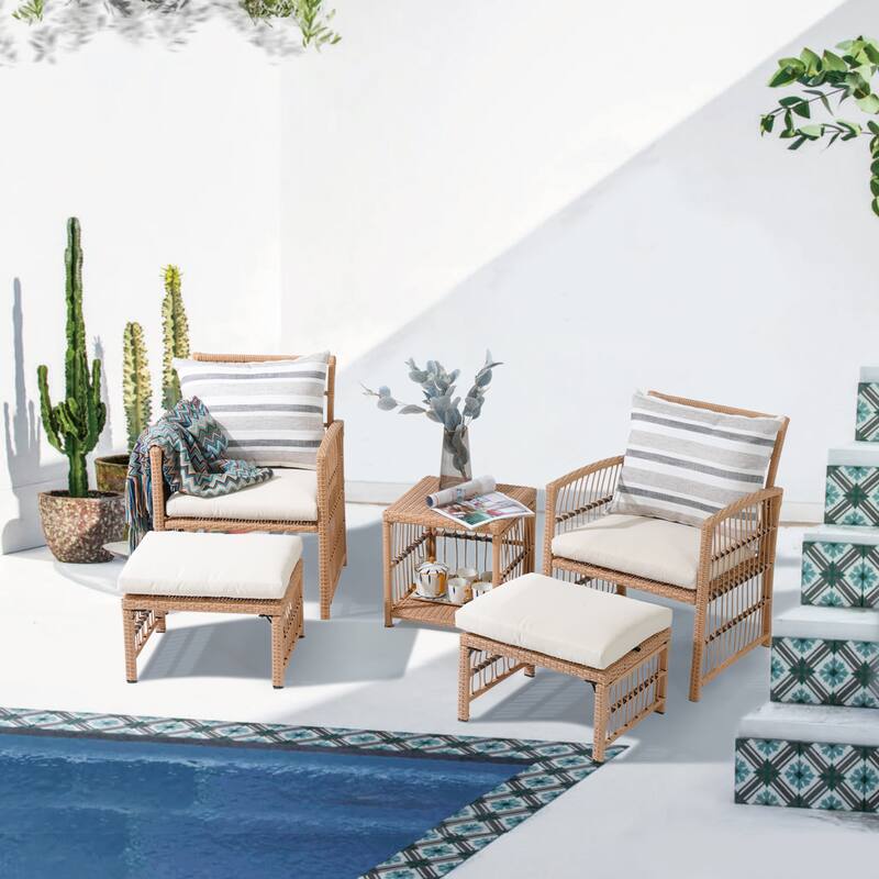 Outdoor 5-Piece Rattan Conversation Set with Cushion