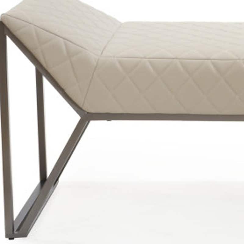 HomeRoots 63" Cream and Gray Quilted Faux Leather and Steel Upholstered Bench - 63.00 in. x 21.00 in. x 20.00 in.
