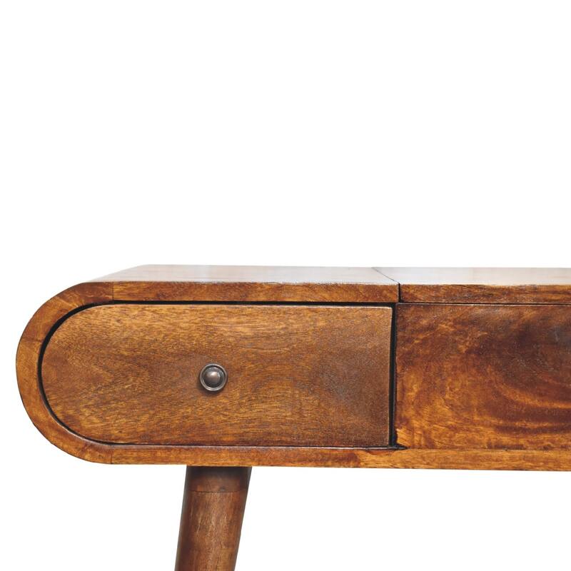 Chestnut Finish Flip-Top Mirror Dressing Table for Elegant Home Décor