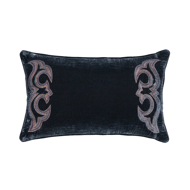 HiEnd Accents Stella Boot Stitch Faux Silk Velvet Pillow - 14"x24" - Midnight Blue